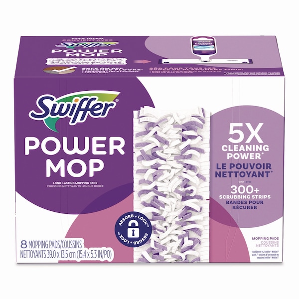 Paños de trapear Swiffer PowerMop, 15.4 x 5.3, Blanco/Morado, Paquete de 8 - 08189