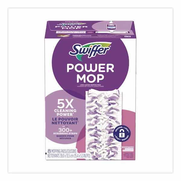 Paños de trapear Swiffer PowerMop, 15.4 x 5.3, Blanco/Morado, Paquete de 8 - 08189