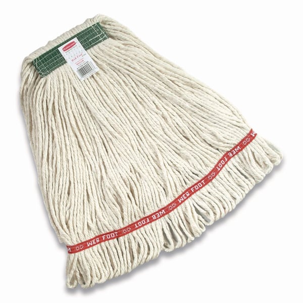 Cabeza de trapeador húmedo de extremo bucle de algodón Super Stitch Commercial de Rubbermaid, capacidad de 20 oz, tamaño mediano, blanco, banda para la cabeza blanca de 1 pulgada - FGD11206WH00