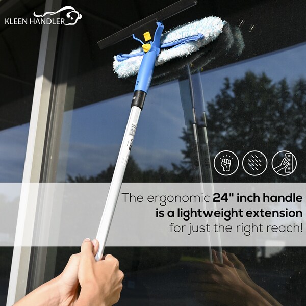 Kleen Handler Limpiador de Vidrio 24 pulgadas con Mangos Fijos, Accesorios de Tornillo y Enganche para Limpiacristales, Plumeros y Estropajos - BLKH-ES-GCH-24IN