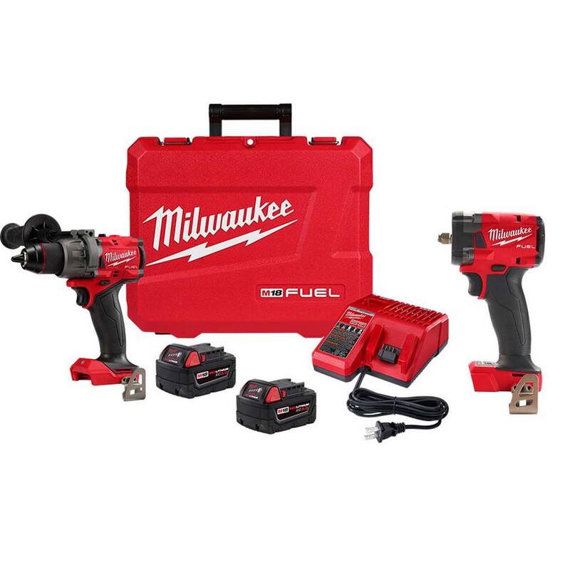 Milwaukee M18 Fuel 18-V Juego de taladro percutor inalámbrico sin escobillas de iones de litio de 1/2 pulg. con llave de impacto M18 FUEL 3/8 pulg. - 2904-22-2854-20