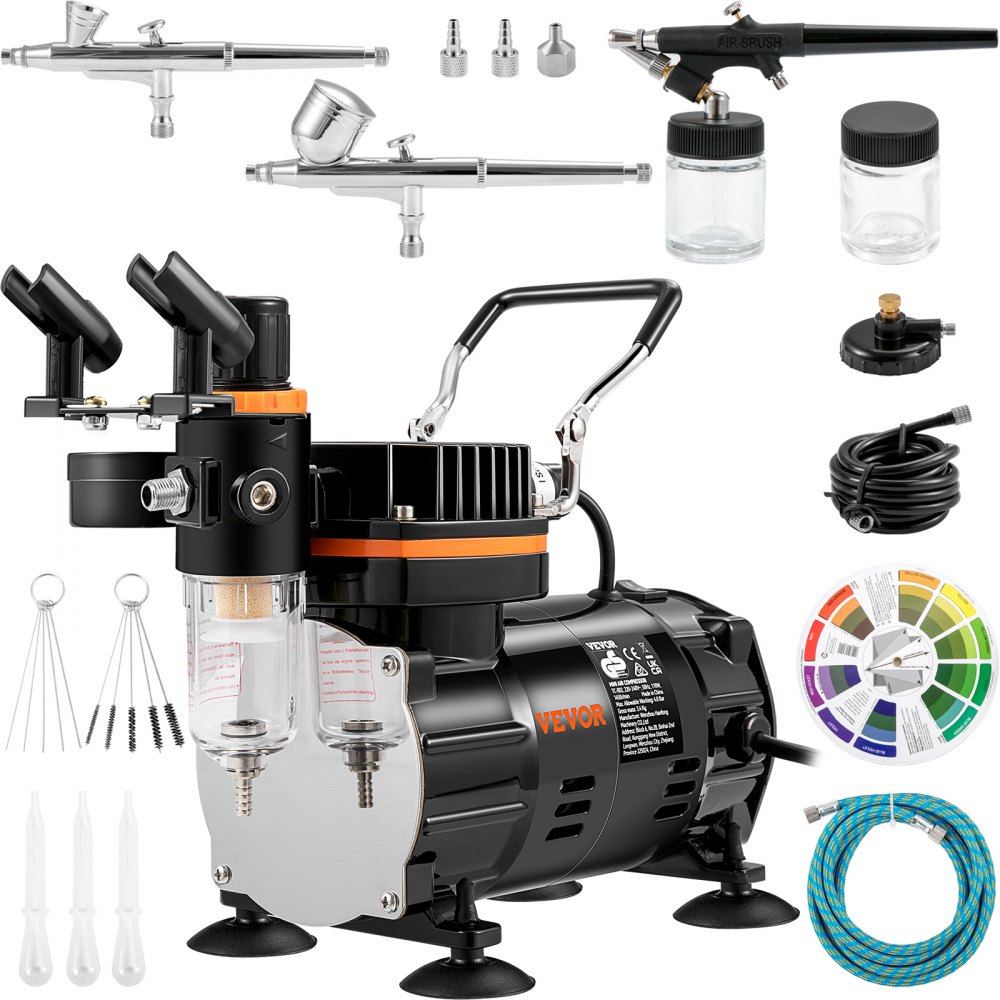 VEVOR Airbrush Kit, Professional Airbrush Set with Compressor, Airbrushing System Kit with Multi-Purpose Dual-Action Gravity Feed Airbrushes, Art Nail Cookie Tatto - JCBTZMG3J95TFT169V1