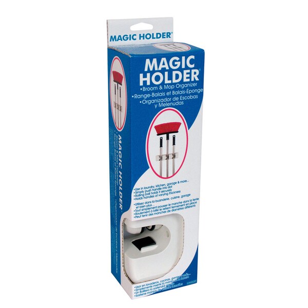 Soporte para escobas/mopas de plástico Evriholder Evri Magic Holder 3-9/32 pulgadas de altura x 2-13/16 pulgadas de ancho x 12-9/16 pulgadas de largo - MH3-W