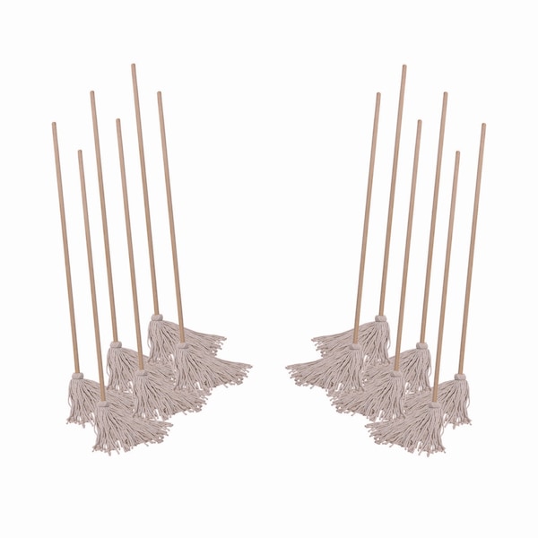 Traperos de mango/plataforma Boardwalk, cabeza de algodón blanco #20, mango de madera natural de 54 pulgadas, paquete de 6 - BWK120C