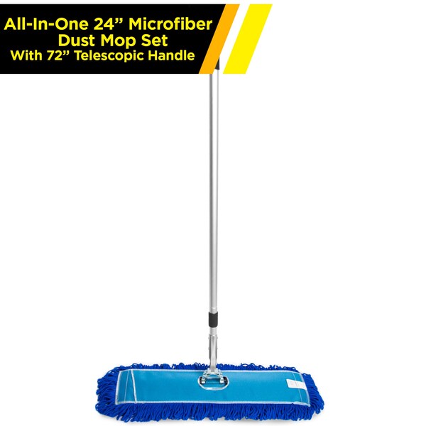 Juego de trapeador de polvo de microfibra 24'' Todo en Uno Gritt Commercial con mango telescópico de 72'' - GRI174-24-T-4PK-ZORO
