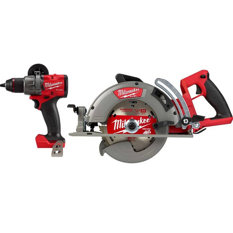 Milwaukee M18 FUEL 18-Volt Lithium-Ion Brushless Inalámbrico de 1/2 pulgadas Taladro/Atornillador de Martillo y Sierra Circular de Mango Trasero de 7-1/4 pulgadas - 2904-20-2830-20