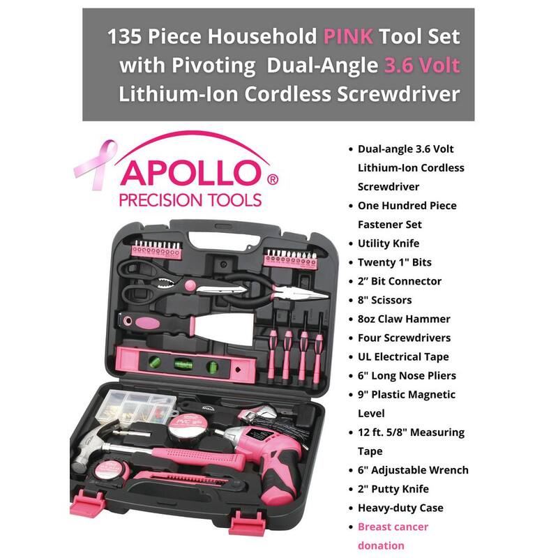 Kit de herramientas para el hogar de 135 piezas Apollo en color rosa - DT0773n1