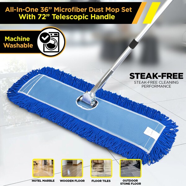 Set de trapeador de polvo de microfibra todo en uno Gritt Commercial 36'' con mango telescópico de 72 - GRI174-36-T