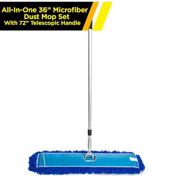 Set de trapeador de polvo de microfibra todo en uno Gritt Commercial 36'' con mango telescópico de 72 - GRI174-36-T