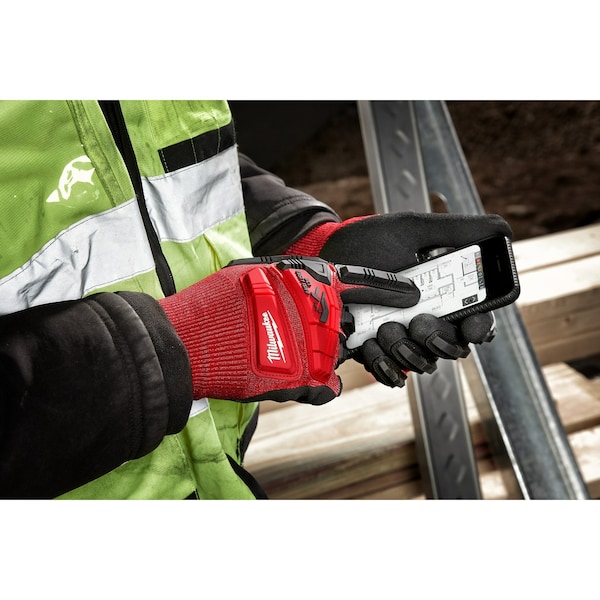 Guantes de impacto Milwaukee Tool nivel 3 con recubrimiento de nitrilo - extra grande, nivel de corte A3, calibre 18, color rojo - 48-22-8973.