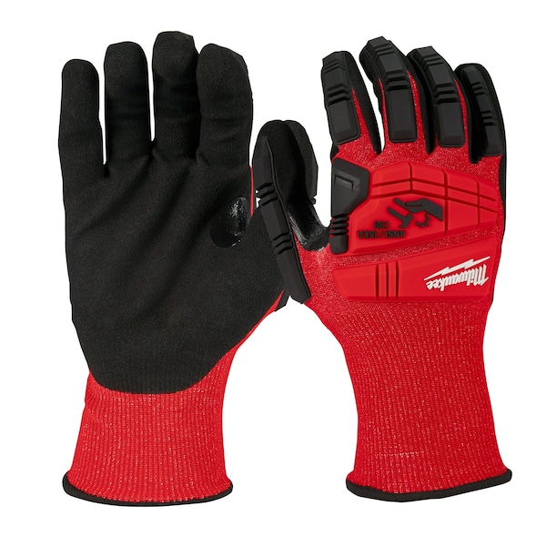 Guantes de impacto Milwaukee Tool nivel 3 con recubrimiento de nitrilo - extra grande, nivel de corte A3, calibre 18, color rojo - 48-22-8973.