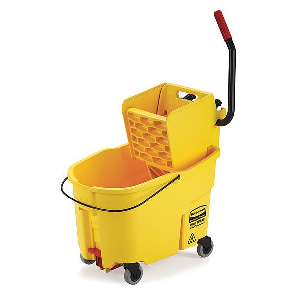 Cubeta y exprimidor Rubbermaid Commercial WaveBrake Side Press de 11 galones, amarillo, de polipropileno - FG618688YEL