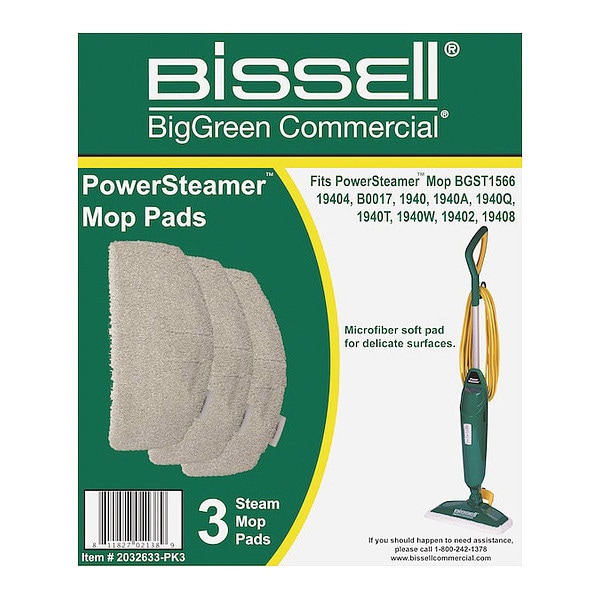 Almohadilla Bissell Commercial de 12 pulgadas, 0.25 onzas de peso seco, color blanco, microfibra, paquete de 3 - 2032633-PK3