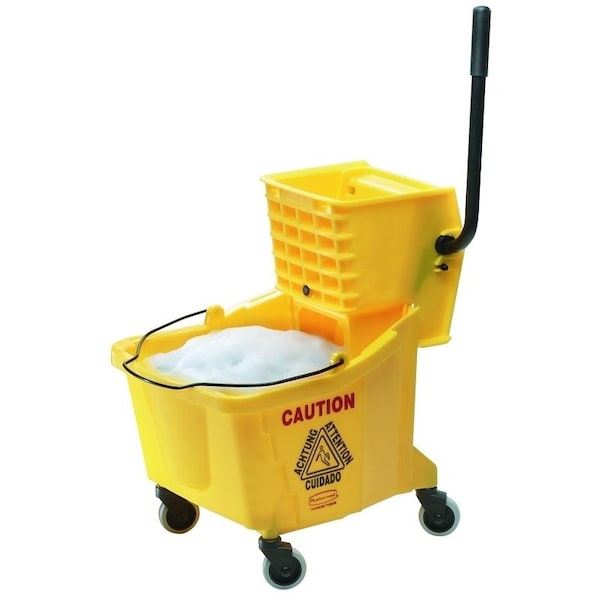 Cubeta exprimidor de trapeador con ruedas Rubbermaid FG758021YEL, capacidad de 35 qt, cubeta de plástico/ balde, amarillo - FG758021YEL.