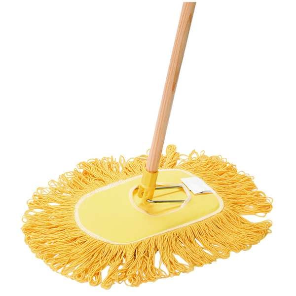 Mopa de cuña plana Tough Guy de 11 pulgadas, conexión deslizante, de extremo anudado, color amarillo - 1TZF9