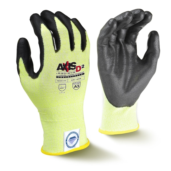 Guantes revestidos resistentes a cortes de alta visibilidad Radians, Nivel de corte A3, color amarillo de alta visibilidad, Mediano - RWGD100M