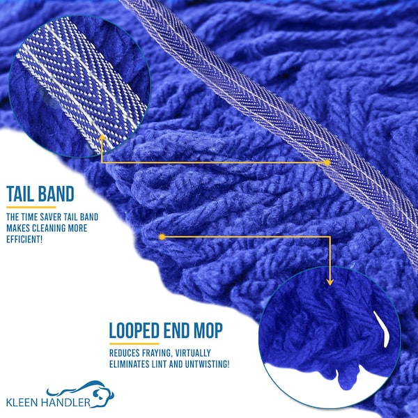 Recambio de Cabezal de Trapeador Húmedo de Uso Pesado Kleen Handler 24 oz. de Buclé de Extremo, Azul Oscuro, para Uso Industrial y Comercial - KHHD-LEM-BD-DBL-24-1