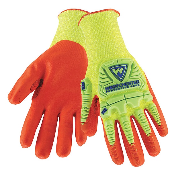 Guantes recubiertos de alta visibilidad de West Chester Protective Gear, Nivel de Corte A3, Naranja/Amarillo, XL - HVY710HSNFB/XL