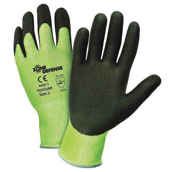 Guantes recubiertos Pip Hi-Vis resistentes al corte, Nivel de corte A3, calibre 10, negro/verde, XL - 705CGNF/XL