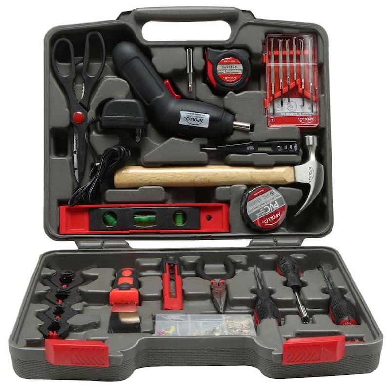Kit de herramientas para el hogar Apollo con destornillador inalámbrico de 4.8 voltios (144 piezas) - DT8422