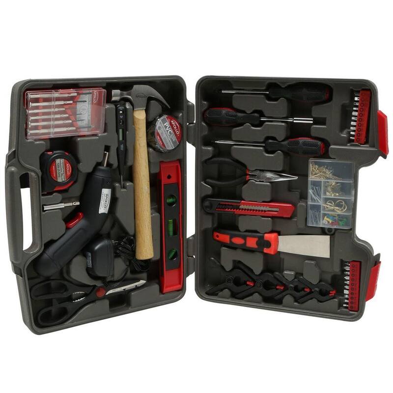 Kit de herramientas para el hogar Apollo con destornillador inalámbrico de 4.8 voltios (144 piezas) - DT8422
