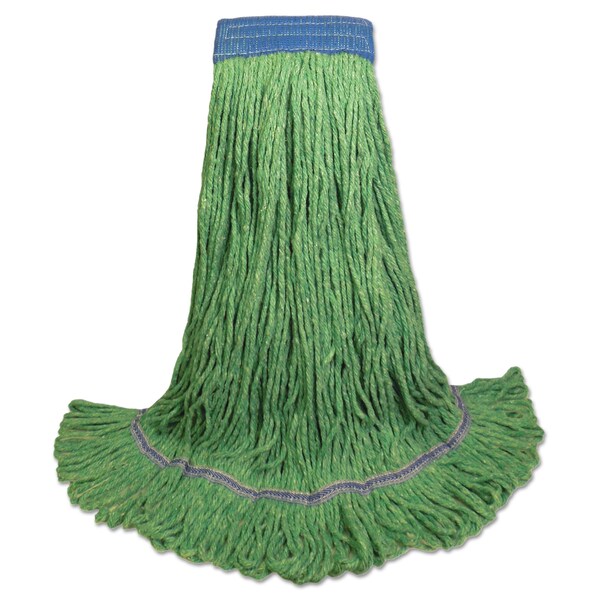 Cabeza de trapeador húmedo Boardwalk Super Loop, fibra de algodón/sintética, banda para la cabeza de 5 pulgadas, tamaño extragrande, color verde, paquete de 12 - BWK504GN