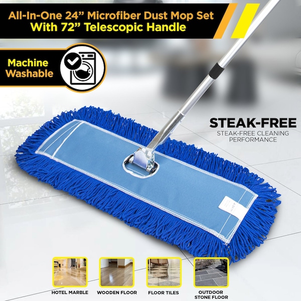 Juego de trapeador de microfibra Gritt Commercial All-In-One 24'' con 72 mango telescópico - GRI174-24-T