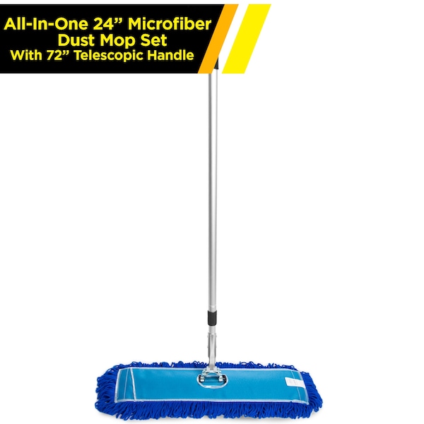 Juego de trapeador de microfibra Gritt Commercial All-In-One 24'' con 72 mango telescópico - GRI174-24-T