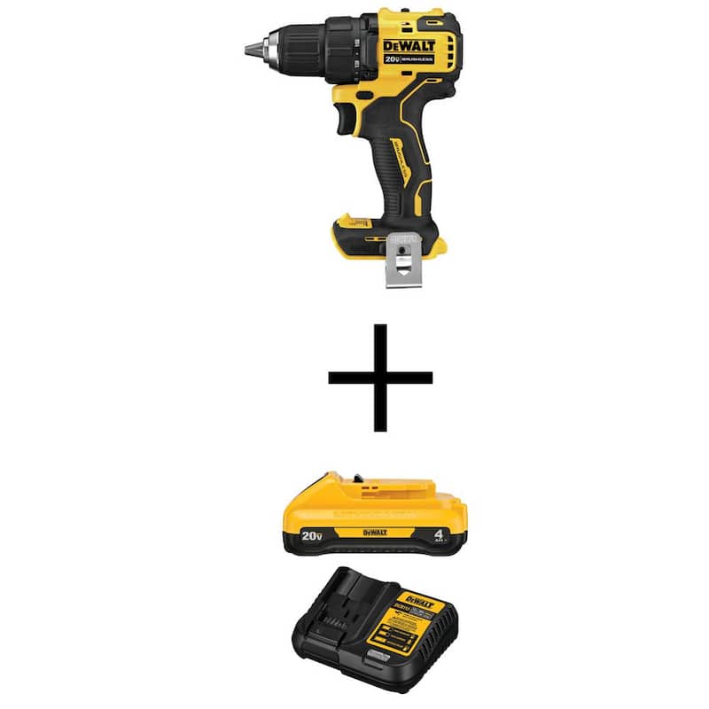 DEWALT ATOMIC Taladro/destornillador compacto inalámbrico sin escobillas de 1/2 pulgada 20V MAX, (1) Batería 20V 4.0Ah y Cargador 12V-20V MAX - DCD708BW240C