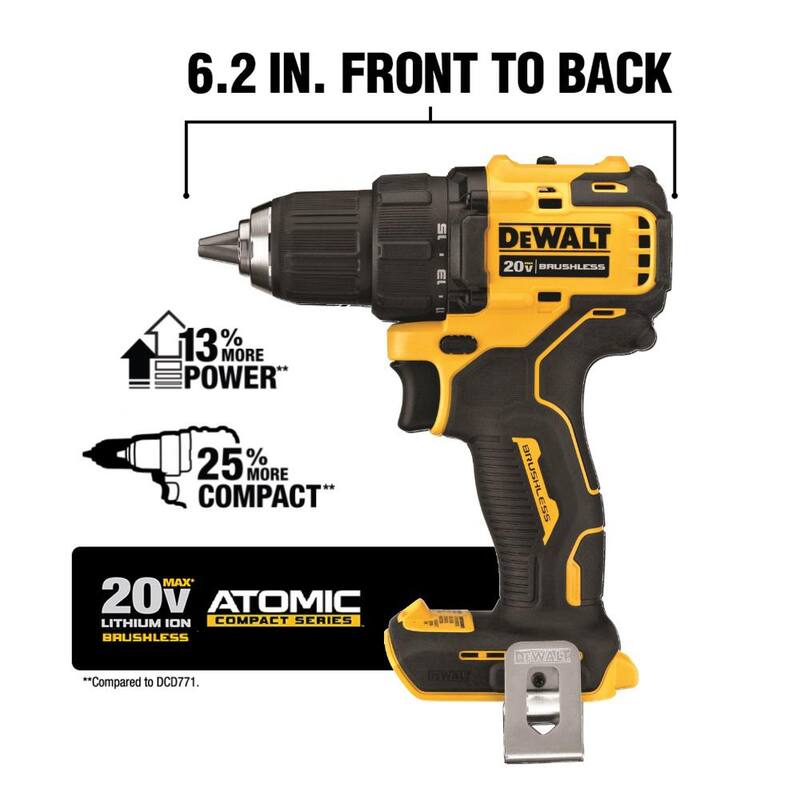 DEWALT ATOMIC Taladro/destornillador compacto inalámbrico sin escobillas de 1/2 pulgada 20V MAX, (1) Batería 20V 4.0Ah y Cargador 12V-20V MAX - DCD708BW240C