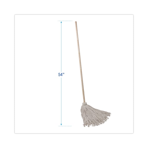 Trapos para trapeador de mango/cubierta Unisan, cabeza de algodón blanco #24, mango de madera natural de 54", paquete de 6 - UNS 124C