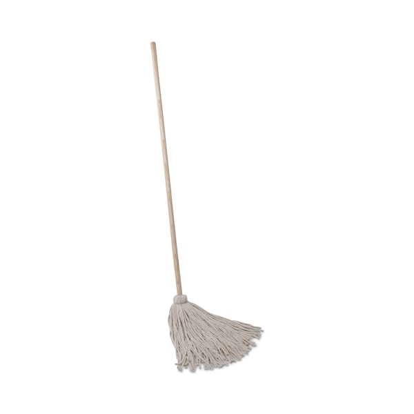 Trapos para trapeador de mango/cubierta Unisan, cabeza de algodón blanco #24, mango de madera natural de 54", paquete de 6 - UNS 124C