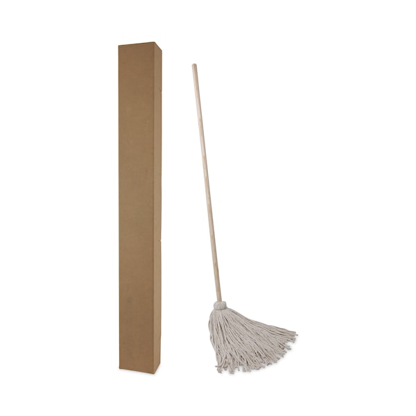 Trapos para trapeador de mango/cubierta Unisan, cabeza de algodón blanco #24, mango de madera natural de 54", paquete de 6 - UNS 124C