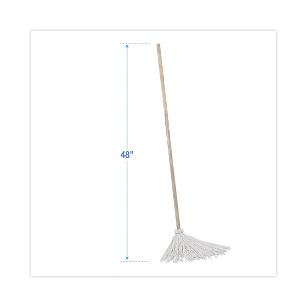 Trapos para trapeador de mango/tabla Boardwalk, cabeza de rayón blanco #12, mango de madera natural de 48", paquete de 6 - BWK112R