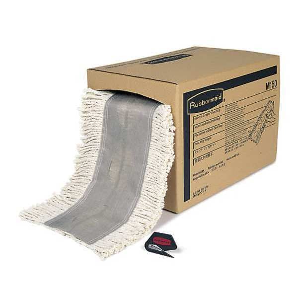 Trapeador de polvo plano Rubbermaid Commercial de 40 pies, conexión deslizante, de extremo cortado, blanco, algodón - FGM15000WH00