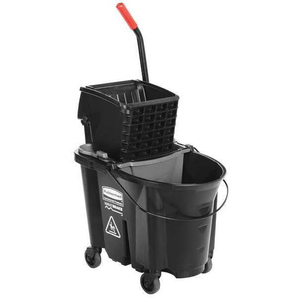 Cubeta y exprimidor Rubbermaid Commercial WaveBrake Side Press de 8 3/4 galones, color negro, polipropileno - 1863896