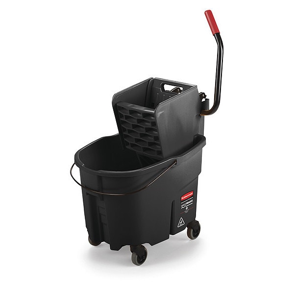 Cubeta y exprimidor Rubbermaid Commercial WaveBrake Side Press de 8 3/4 galones, color negro, polipropileno - 1863896