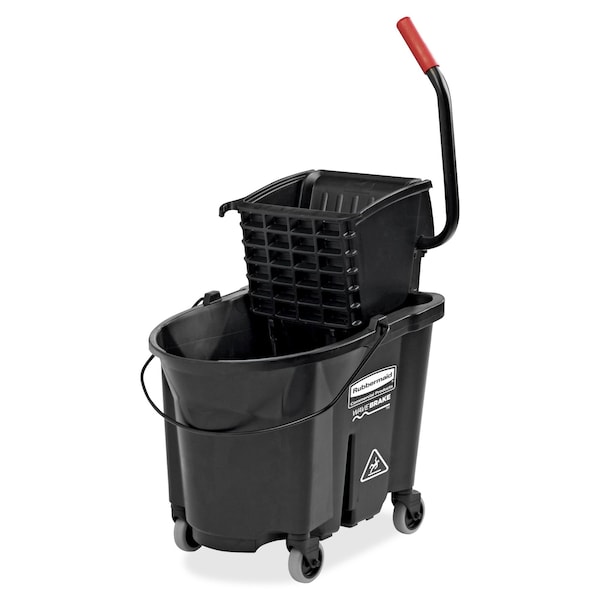 Cubeta y exprimidor Rubbermaid Commercial WaveBrake Side Press de 8 3/4 galones, color negro, polipropileno - 1863896