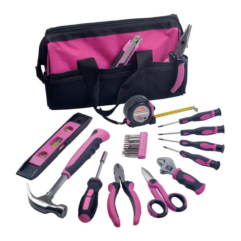Juego de herramientas rosa KING completo para el hogar con bolsa (24 piezas) - 3111-0