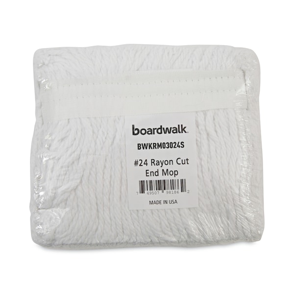 Mopa húmeda de extremo cortado Boardwalk 1.25 in, blanca, de rayón, paquete de 12, Modelo BWKRM03024S - BWKRM03024S
