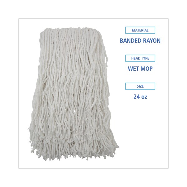 Mopa húmeda de extremo cortado Boardwalk 1.25 in, blanca, de rayón, paquete de 12, Modelo BWKRM03024S - BWKRM03024S
