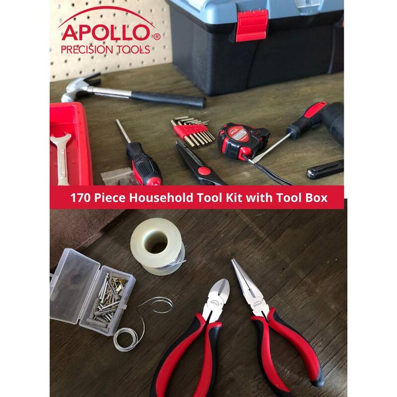 Kit de herramientas domésticas Apollo con caja de herramientas de 16.5 pulgadas en color rojo (170 piezas) - DT7103