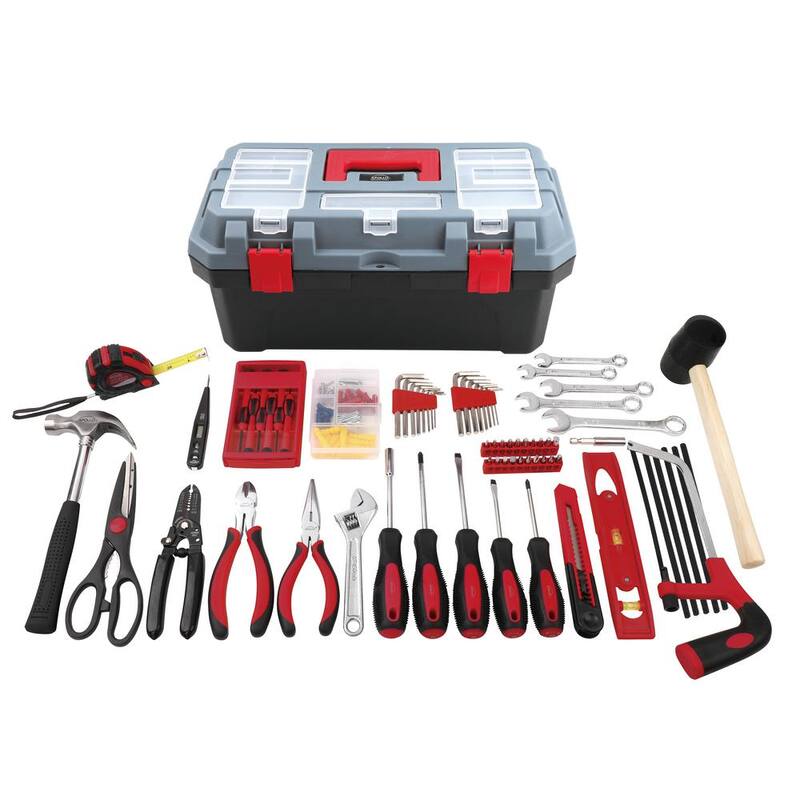 Kit de herramientas domésticas Apollo con caja de herramientas de 16.5 pulgadas en color rojo (170 piezas) - DT7103