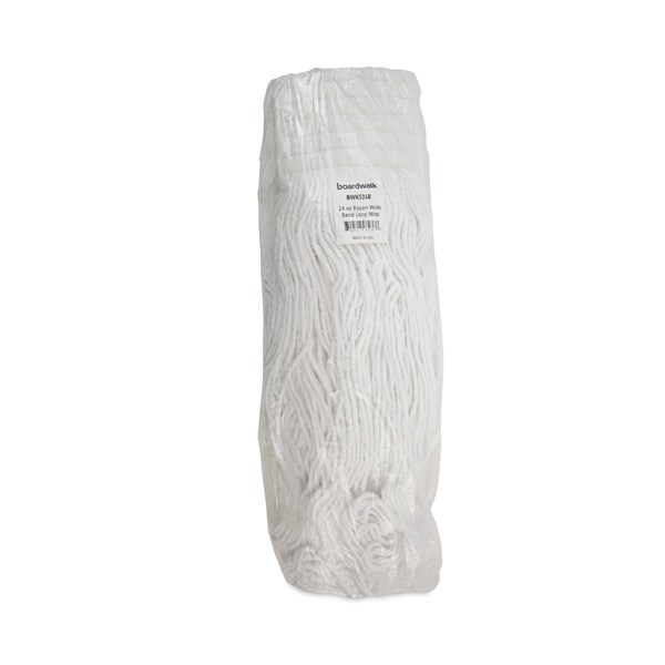 Mopa húmeda de extremo con lazo Boardwalk 5, blanco, rayón, paquete de 12, BWK524R - BWK524R
