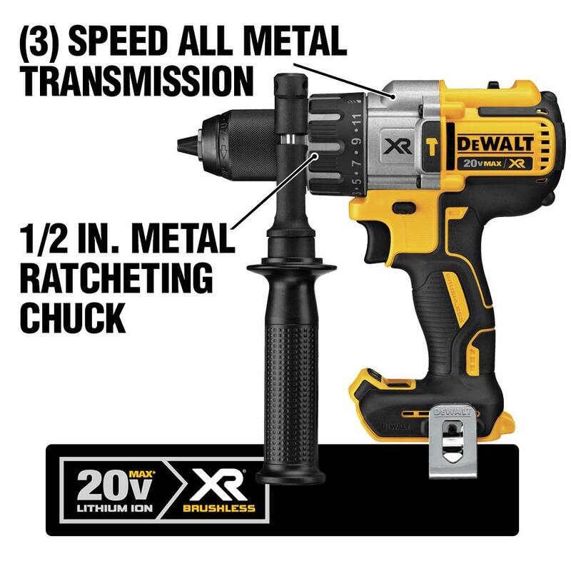 DEWALT Taladro de martillo inalámbrico sin escobillas 20V MAX XR de 3 velocidades de 1/2 pulgadas, juego de herramientas con mecanismo (142 piezas), y (2) baterías de 20V 5.0Ah - DCD996P2wMT