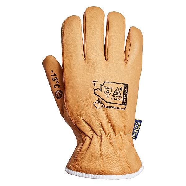 Guante para conductor de cuero de cabra con protección contra arco eléctrico de Superior Glove, Nivel de corte A4, color beige, talla chica (7) - 378GOBTKL-S.