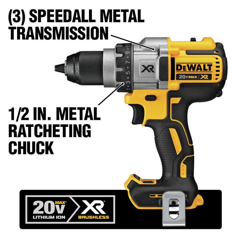 DEWALT Taladro/atornillador inalámbrico sin escobillas de 3 velocidades de 1/2 pulgadas 20V MAX XR (Herramienta Solamente) - DCD991B