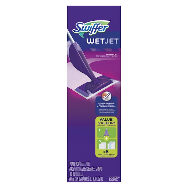Kit de inicio para trapeador Swiffer Wetjet Mop de 46 pulgadas, blanco, paño - 92811KT