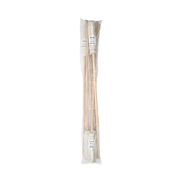 Traperos para mango/cubierta Boardwalk, cabeza de algodón blanco #12, mango de madera natural de 48", paquete de 6 - BWK112C