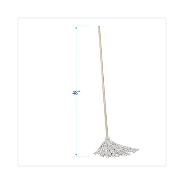 Traperos para mango/cubierta Boardwalk, cabeza de algodón blanco #12, mango de madera natural de 48", paquete de 6 - BWK112C